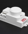 Five Point Eight GHz Microwave Motion Sensor Switch TDL1918 with high sensitivity detection on black surface, side view