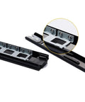 Built Tough Heavy Duty Steel Bottom Mounted Drawer Slides Dual Pack With Silent Buffer Glides close-up showing adjustment holes and glides.