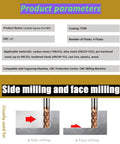 Carbide square end mill, 6 mm dia, 4 flutes, TISIN coating; side and face milling diagram.