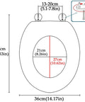 Diagram showing dimensions of Sick Pink Glitter Toilet Seat With Super Slick Soft Close Lid and No Drama Quick Release Hardware.