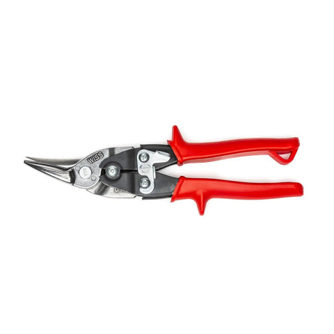 Nine And Three Quarters Inch MetalMaster Compound Action Aviation Snips Straight And Left Cut With Red Handles Precision Molybdenum Blades CNC Ground Edges And Serrations For Clean Cuts In Low Carbon Cold Rolled Steel Up To Eighteen Gauge