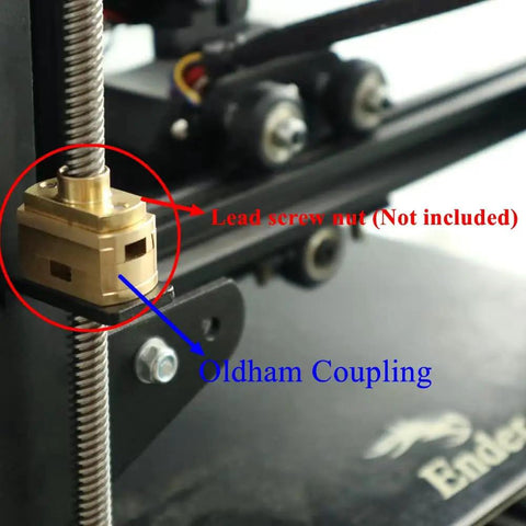 Brass Oldham Coupling for 8mm Lead Screw Precise Z Axis Alignment on 3D Printers, showing installed position on CR10 model.
