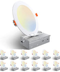 Ultra Thin 6 Inch LED Recessed Ceiling Light With Junction Box 6CCT Selectable 2700K To 6000K Dimmable Canless Wafer Downlight
