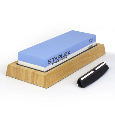 Pro-Grade Knife Sharpening Stone Kit With Dual Grit Whetstone 1000/6000, Bamboo Base, Non-Slip Rubber, Angle Guide For Kitchen, Chef, Camping, And Hunting Knives