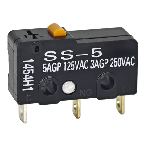 Six Pack Pin Plunger Micro Switches With SPDT N O N C High Current 5A at 125V AC or 3A at 250V AC Heavy Duty Small Switch with visible terminals.