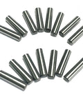 Rock Solid Heavy Duty 3/16x3/4 Inch Dowel Pins and Shelf Pegs, Hella Tough Stainless Alloy Steel Support Pins for Furniture and Bunk Beds, Top Shelf 15 Piece Builder Kit arranged on white background.