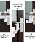 Kid Proof Door Lock For Cabinets And Refrigerators Easy To Use White Plastic Lever Lock That Keeps Curious Little Ones From Opening Cabinets Drawers Windows And More shown installed on a door handle