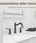 Roman Bathroom Sink Faucet Dope Deck Or Wall Mount with Pop Up Drain, 3-hole Oil Rubbed Bronze on marble countertop