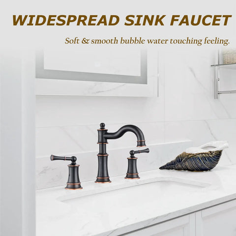 Roman Bathroom Sink Faucet Dope Deck Or Wall Mount with Pop Up Drain, 3-hole Oil Rubbed Bronze on marble countertop