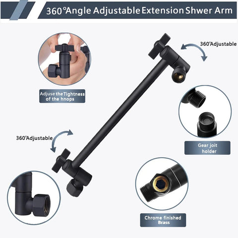 10 Inch High Pressure Rain Shower Head With 11 Inch Adjustable Extension Arm And 3 Settings Handheld Shower, Powerful Spray For Low Water Pressure, Long Hose, 304 Stainless Steel With Black Finish, Includes Filter And Washer