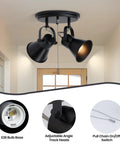 Two Light Black Track Lighting With Pull Chain Industrial Adjustable Ceiling Light Fixture in kitchen setting