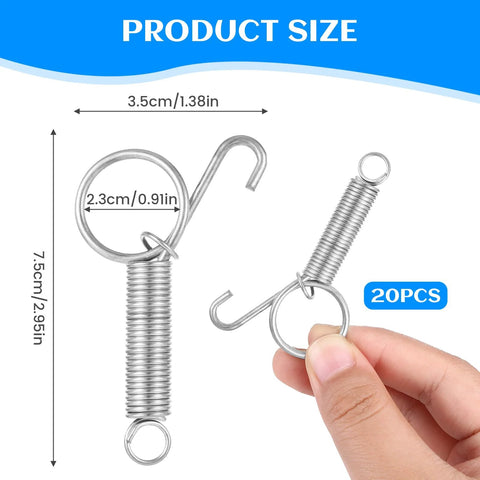 20-pack stainless steel spring latch hooks for pet cages; 7.5 cm long with J-hook and ring