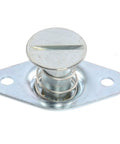 Straight Up Killer Quarter Turn Fasteners Featuring A 5 16 Inch Zinc Plated Shank Self Ejecting Slotted Drive And Rock Solid Mounting For Quick Swap Access, top view of fastener with slotted drive.