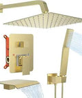 Gold Shower Faucet Set With Tub Spout And 10 Inch Handheld Brass Sprayer, High Pressure Shower System showing spray features