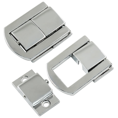 Four Piece Toggle Catch Locks Set 1.22 By 0.94 Inch Rectangle Mini Hasp Clasp Zinc Alloy With Screws, silver finish detail view