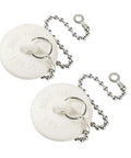 Heavy Hitter 2 Pack Rubber Tub Stopper With Smooth Pull Chain Fits 1 To 1 3 8 Inch Drains, dual white rubber stoppers with chains.