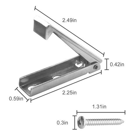Heavy Duty Stainless Steel RV Baggage Door Catch And Compartment Latch 4 Pack for RVs Trailers Campers, showing dimensions and screw