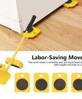 Aolidsive Heavy Duty Furniture Lifter Tool Set With Non Slip Roller Sliders for easy glide, shown with yellow rollers and handle.
