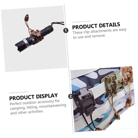 3 Pack Flashlight Buckle Clips Built Tough Durable Outdoor Gear Clamps With Quick Release for Whistle and Backpack, installed view