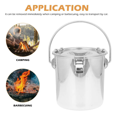 Stainless Steel Airtight Bucket With Cover For Beverages Camping And Beer Chilling Portable Sealed Metal Cooler Bin shown in use.