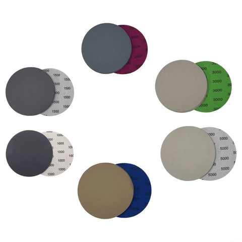 30 Pcs 5 Inch Wet Dry Sandpaper Discs Super Silicon Carbide Assortment For Auto Paint Correction Perfect Polish Progression From 1000 To 7000 Grit, assorted grit sandpaper discs in various colors.