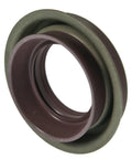 Axle shaft seal by National Oil Seals, green outer ring with brown inner seal, front view