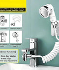 Universal pull down kitchen faucet with flexible hose 2 mode water supply/stop button ideal for bathing cleaning and grooming pets Rubinetto Cucina, featuring a shower head and hose.