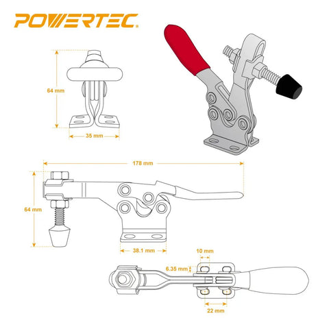 Beefy 225D Quick Release Toggle Clamp Set For T Track 500 Lb Holding Capacity With Mounting Plate diagram and specifications