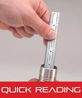 Hand holding Heavy Duty Tempered Steel Rule With Satin Chrome Finish for Quick Reading and Millimeter Graduation