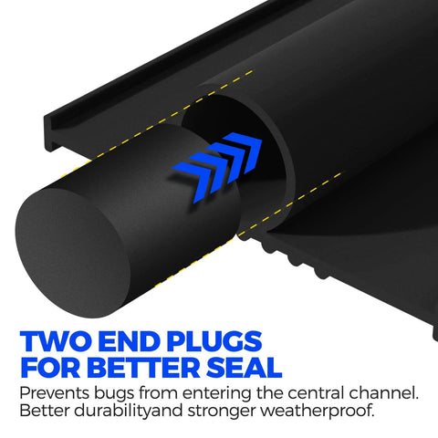 Garage door bottom seal in black EPDM rubber; 22 ft weatherstripping kit with two end plugs.