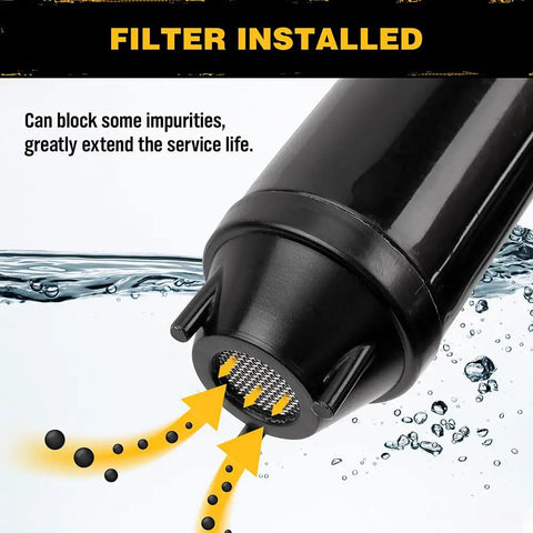 Close-up view of filter in Portable Battery Powered Fuel And Water Transfer Pump With Adjustable Flow Electric Siphon Pump