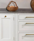 Six Pack Antique Brass Cabinet Knobs Set For Drawers And Cabinets, Solid Zinc Alloy One Hole Mount in kitchen setting