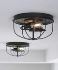 Two Light Flush Mount Ceiling Light From Medal Collection Coastal Blue Finish Transitional Industrial Style Close To Ceiling Fixture Damp Rated 14.5 Inches Wide 7.88 Inches High Dope Modern Home Lighting