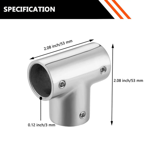 Mirror polished 316 stainless steel handrail tee connector 90 degree for 1 inch OD tubing with dimensions shown, marine grade