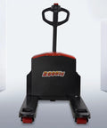 Heavy Duty 4400 Lb Electric Pallet Jack Truck With 48 By 27 Inch Forks, Built In Lead Acid Battery, Ergonomic Control Handle, Emergency Key, Perfect For Warehouse Inventory And Supermarket Material Handling viewed from front with clear identification of control handle.