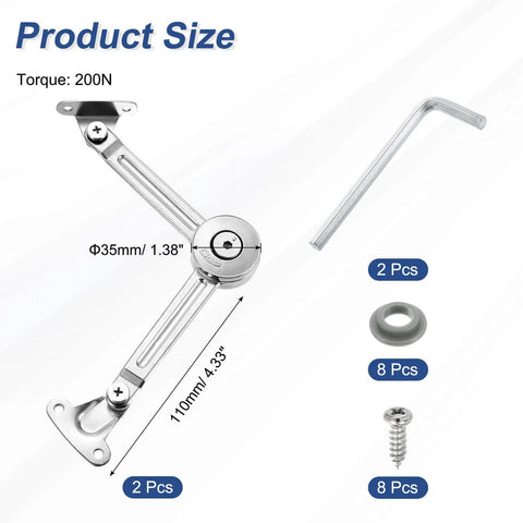 Heavy Duty Gas Struts Lid Support Hinge 200N Adjustable Damper For Soft Close Lids Pneumatic Lid Stay with screws and wrench
