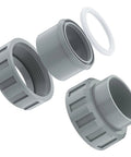 Exploded view of 2-inch PVC heater flange connectors with nut and gasket for Raypak pool heater (2-pack)