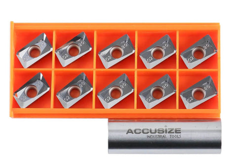 Front view of APKT160408-LH carbide inserts for aluminum, 10 pcs in orange organizer tray; Accusize Industrial Tools