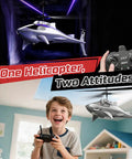 Shark Themed RC Helicopter For Kids And Adults With Altitude Hold One Key Takeoff And Landing Bright LED Lights in flight