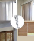 No Sweat 10 Pack Clear Plastic Valance Clips For Window Blinds two point five inch hidden retainer holders displayed with various window treatments.