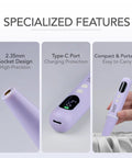 Effortless Cordless Nail Drill And Electric Nail File With Bright LED Display and Nine Precision Speeds showing the purple 2.35mm socket design.
