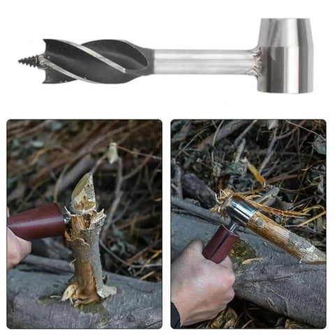 Handy Auger Wood Drill For Camping And Bushcraft, showcasing durable hardened steel bit used in outdoor woodcraft projects.