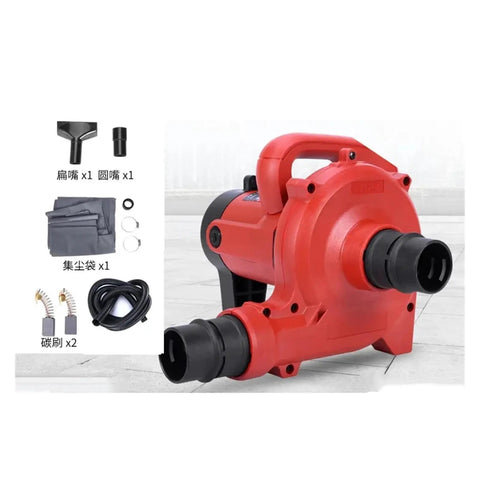 Prograde Industrial Dust Collector Vacuum Featuring Tough Dual Action Blower And Suction Setup, 1200 Watt Shop Vac showing red vacuum with attachments.