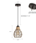 Rustic Industrial Woven Pendant Light With Hemp Rope Cage, One Light Adjustable Fixture For Kitchen Island Cafe Bar And Farmhouse