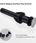 Built-in stopper overflow pop-up drain component for Widespread 8 Inch Bathroom Faucet With Brushed Nickel Finish 3 Hole Square Sink.