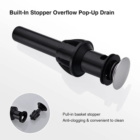 Built-in stopper overflow pop-up drain component for Widespread 8 Inch Bathroom Faucet With Brushed Nickel Finish 3 Hole Square Sink.