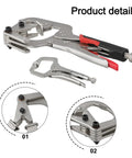 Solid Locking Clamp Set Featuring 10 Inch Welding Pipe Plier and 5 Inch Mini C-Clamp with detailed ergonomic rubberized handles.