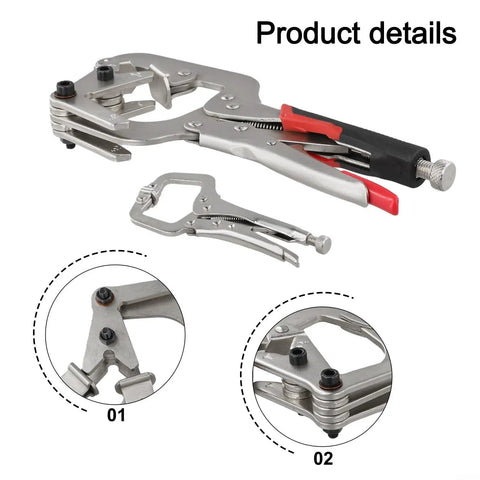 Solid Locking Clamp Set Featuring 10 Inch Welding Pipe Plier and 5 Inch Mini C-Clamp with detailed ergonomic rubberized handles.