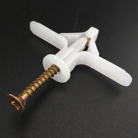 All In One Drywall Anchor Kit With Self Drilling Screws For Hollow Walls Anti Rotation Ribbed Expansion Design Wear Resistant And Weather Tolerant Heavy Duty DIY Friendly For Shelves Cabinets And Picture Frames, white plastic anchor with screw