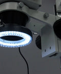 LED Ring Light For Microscope With 144 LEDs, Adjustable Brightness, Shadow Free Illumination, 64mm Inner Mount, 4 Inch Outer Ring, Includes Adapter, 100,000 Hour Lifespan, Perfect For Slides, Micro Detailing, And Lab Work mounted on a microscope